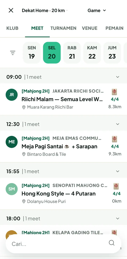 Cari meet dan club mahjong terdekat